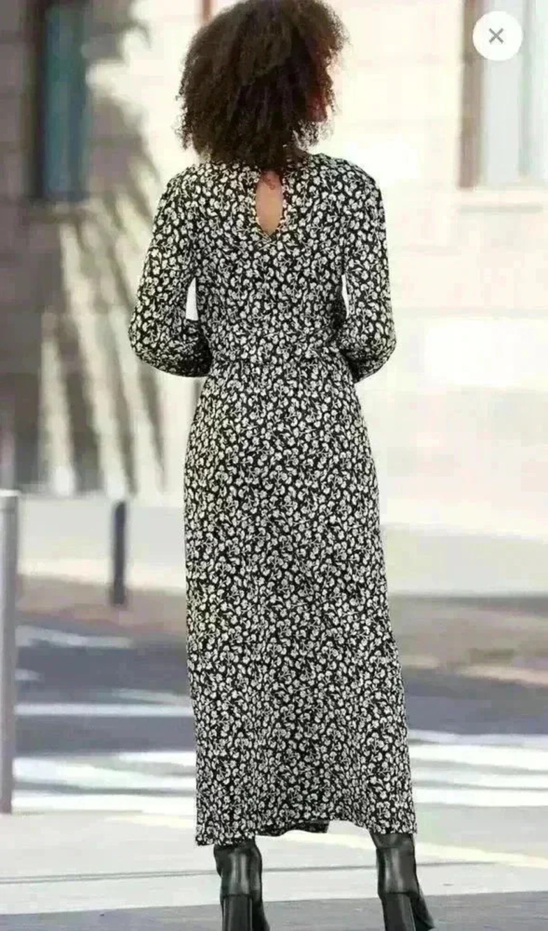 Lascana Women's Floral Print Midi Dress Size 6 Long Sleeve Multicolor - Picture 3 of 13